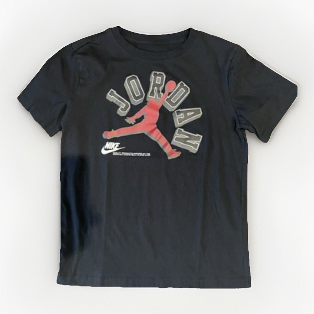 Nike Jordan Jump Man Boys Short Sleeve  Shirt Black & Red -‎ Size medium